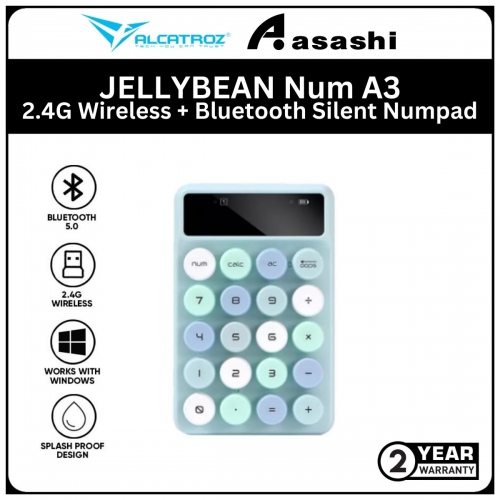 Alcatroz JELLYBEAN Num A3-Crayon Blue 2.4G Wireless + Bluetooth Silent Numpad