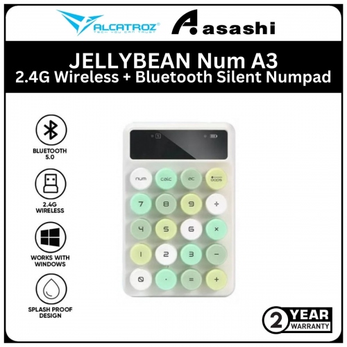 Alcatroz JELLYBEAN Num A3-Crayon Green 2.4G Wireless + Bluetooth Silent Numpad