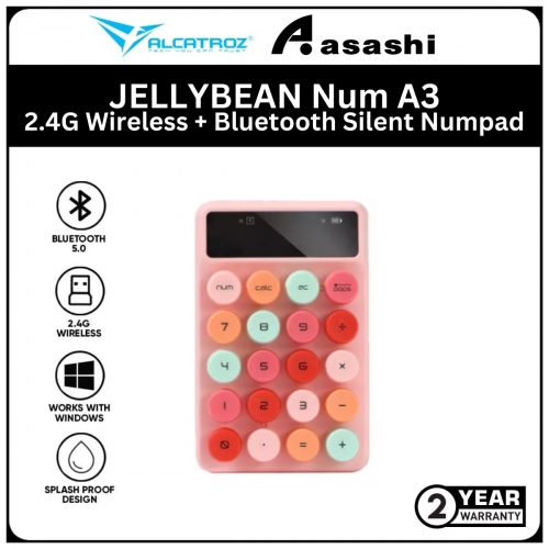 Alcatroz JELLYBEAN Num A3-Crayon Pink 2.4G Wireless + Bluetooth Silent Numpad