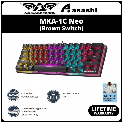 PROMO - Armaggeddon MKA-1C Neo (61 Keys) Black Tactile Mechanical Gaming Keyboard - Brown Switch