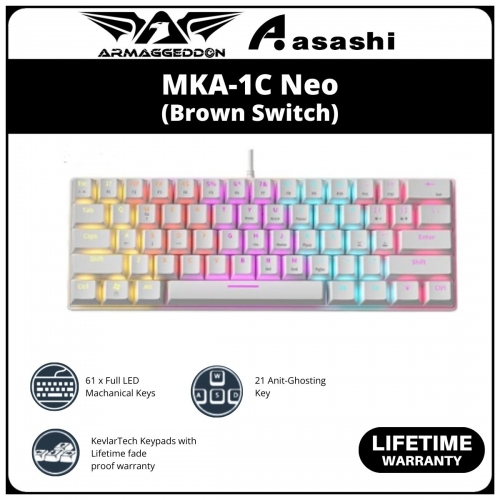 PROMO - Armaggeddon MKA-1C Neo (61 Keys) White Tactile Mechanical Gaming Keyboard - Brown Switch
