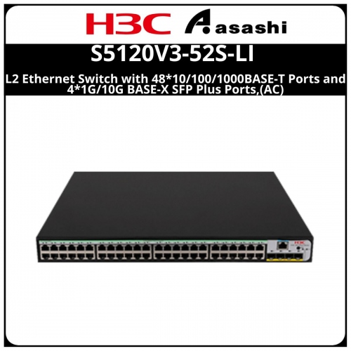 H3C S5120V3-52S-LI L2 Ethernet Switch with 48*10/100/1000BASE-T Ports and 4*1G/10G BASE-X SFP Plus Ports,(AC)