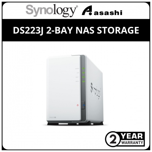 Synology DS223j 2-Bay NAS Storage (Realtek RTD1619B Quad Core 1.7GHz,1GB DDR 4 ,1 * 1GbE 2 x USB 3.2 Gen 1)