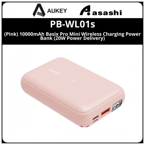 AUKEY PB-WL01S (Pink) 10000mAh Basix Pro Mini Wireless Charging Power Bank (20W Power Delivery)