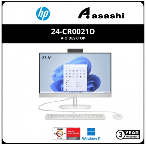 HP 24-cr0021D AIO Desktop-85W15PA-(AMD Athlon Silver 7120U/8GB DDR5L OB(No Slot)/512GB SSD/No-ODD/WiFi + BT/AMD Integrated Graphic/23.8
