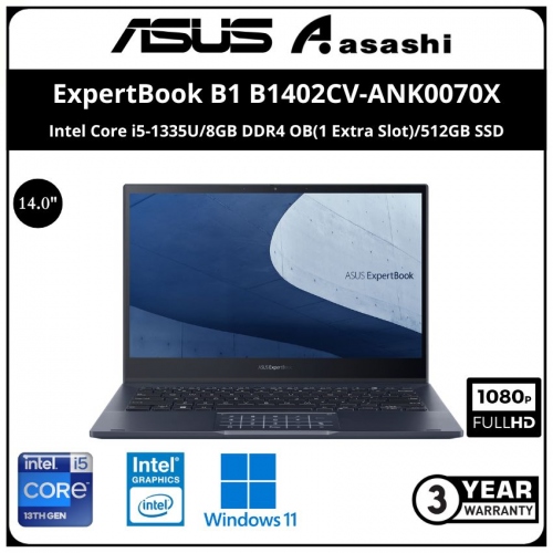 Asus ExpertBook B1 Commercial Notebook-B1402CV-ANK0070X -(Intel Core i5-1335U/8GB DDR4 OB(1 Extra Slot)/512GB SSD/14