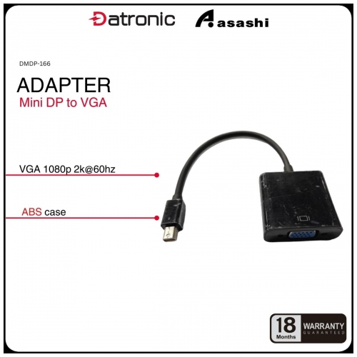 Datronic DMDP-166 Mini Display Port to VGA Adapter - 18Months Warranty