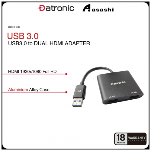 Datronic DUSB-181 USB3.0 to HDMI / HDMI Adapter - 18Months Warranty