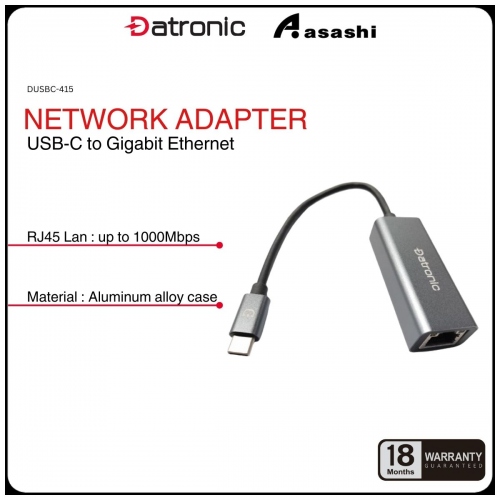 Datronic DUSBC-415 USB-C to RJ45 Gigabit Ethernet Adapter - 18Months Warranty