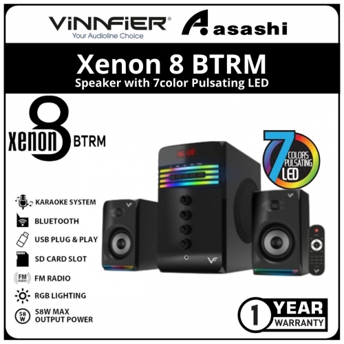 Vinnfier Xenon 8 BTRM Speaker with 7color Pulsating LED (1 yrs Limited Hardware Warranty)