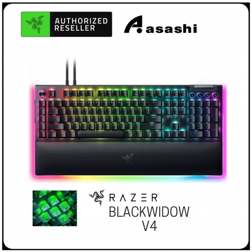 Razer BlackWidow V4 Pro - Green Switch (Command Dial & 8 Macro Keys, Hybrid on-board MEM, Doubleshot ABS, Underglow RGB)
