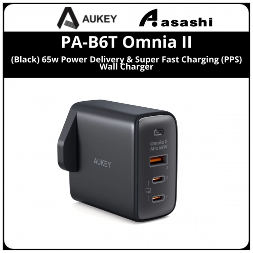 AUKEY PA-B6T (Black) Omnia II 65w Power Delivery & Super Fast Charging (PPS) Wall Charger - Black