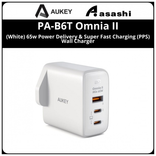 AUKEY PA-B6T (White) Omnia II 65w Power Delivery & Super Fast Charging (PPS) Wall Charger - White