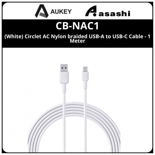 AUKEY CB-NAC1 (White) Circlet AC Nylon braided USB-A to USB-C Cable - 1 Meter