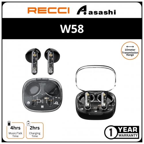 Recci W58 TWS Earphone BT V5.3 - Transparent Mech Style