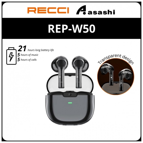 Recci REP-W50 TWS Earphone BT V5.3 Transparent