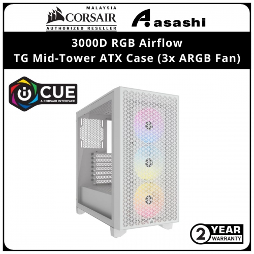 Corsair 3000D RGB Airflow (WHITE) TG Mid-Tower ATX Case (3x ARGB Fan)