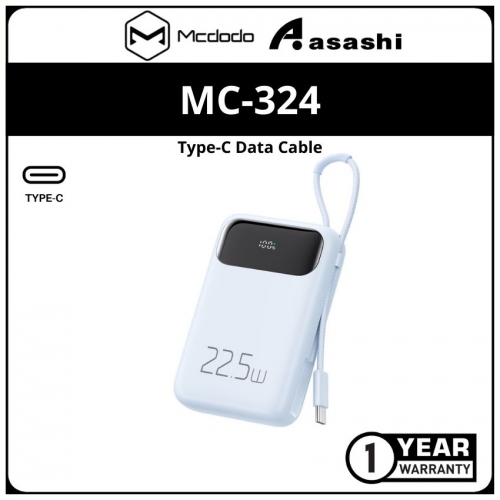 Mcdodo MC-324 (Blue | TYPE-C) 22.5W PD+QC 10000mAH Power Bank Build-in Cable With Digital Display For Type-C