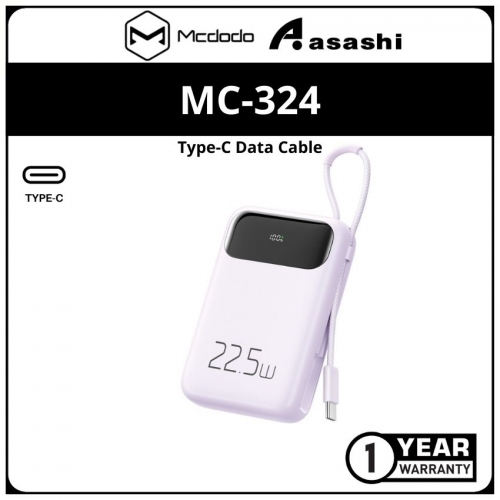 Mcdodo MC-324 (Purple | TYPE-C) 22.5W PD+QC 10000mAH Power Bank Build-in Cable With Digital Display For Type-C