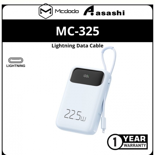 Mcdodo MC-325 (Blue | Lightning) 22.5W PD+QC 10000mAH Power Bank Build-in Cable With Digital Display For Lightning