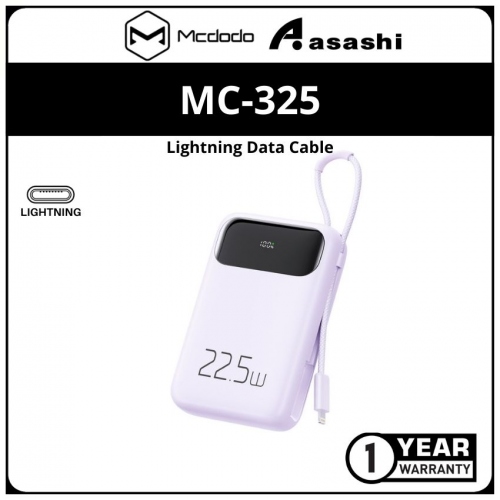Mcdodo MC-325 (Purple | Lightning) 22.5W PD+QC 10000mAH Power Bank Build-in Cable With Digital Display For Lightning