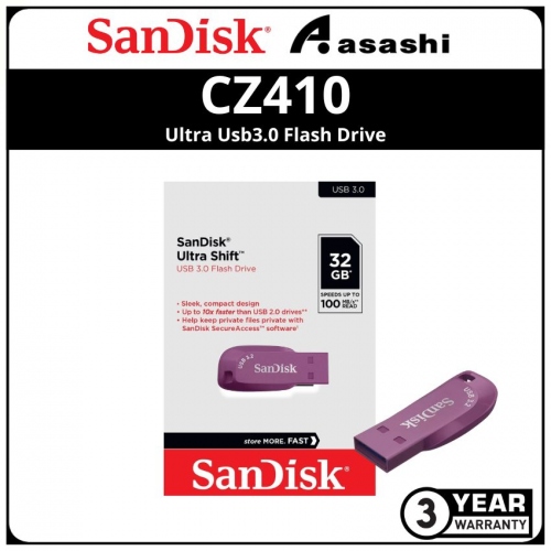 Sandisk Ultra Shift-Purple CZ410 32GB Ultra Usb3.0 Flash Drive (SDCZ410-032G-G46CO)