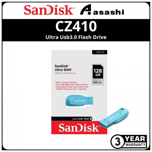 Sandisk Ultra Shift-Blue CZ410 128GB Ultra Usb3.2 Flash Drive (SDCZ410-128G-G46BB)