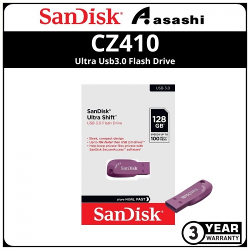Sandisk Ultra Shift-Purple CZ410 128GB Ultra Usb3.2 Flash Drive (SDCZ410-128G-G46CO)