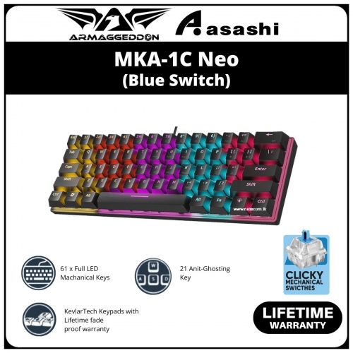 PROMO - Armaggeddon MKA-1C Neo (61 Keys) Black Clicky Mechanical Gaming Keyboard - Blue Switch