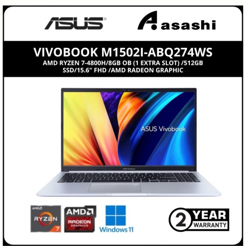 Asus Vivobook M1502I-ABQ274WS-(AMD Ryzen 7-4800H/8GB OB (1 Extra Slot) /512GB SSD/15.6