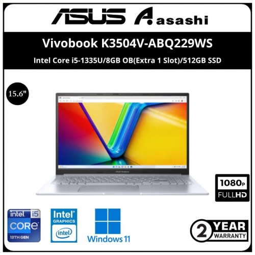 Asus Vivobook 15X K3504V-ABQ229WS Notebook - (Intel Core i5-1335U/8GB OB(Extra 1 Slot)/512GB SSD/15.6