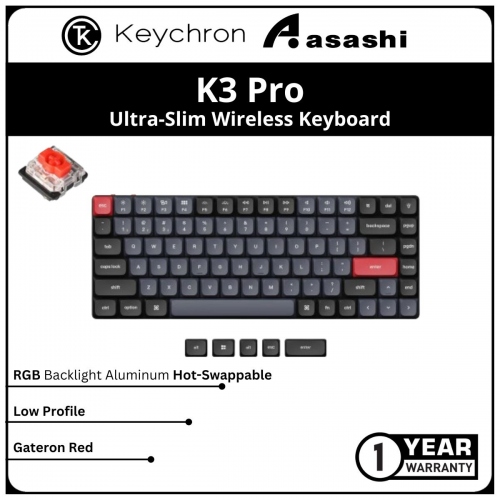 Keychron K3 Pro Ultra-Slim Aluminum Wireless RGB Low Profile Keyboard (Hot-Swappable) - Gateron Red