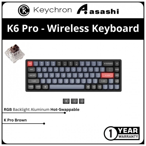 Keychron K6 Pro Hot-Swap RGB Aluminum Wireless Mechanical Keyboard - Keychron K Pro Brown