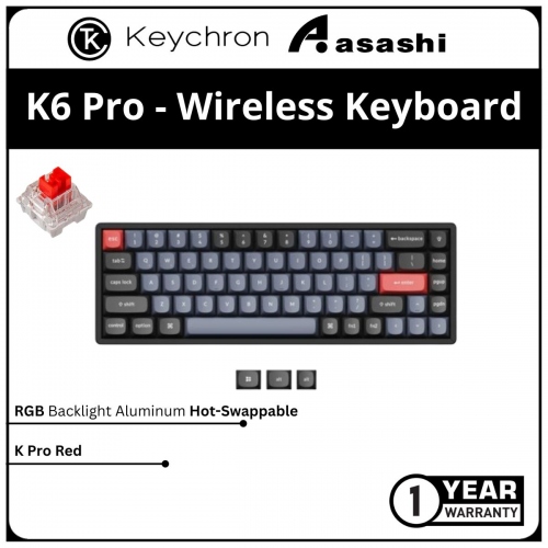 Keychron K6 Pro Hot-Swap RGB Aluminum Wireless Mechanical Keyboard - Keychron K Pro Red