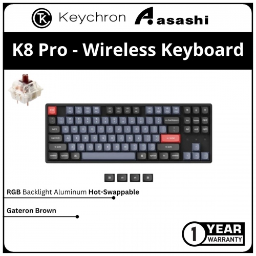 Keychron K8 Pro Hot-Swap RGB Aluminum Wireless Mechanical Keyboard - Gateron Brown