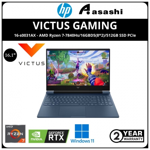 HP Victus Gaming 16-s0031AX Notebook-7Z720PA-(AMD Ryzen 7-7840Hs/16GBD5(8*2)/512GB SSD PCIe/NV RTX4060 8GB Graphic/16.1