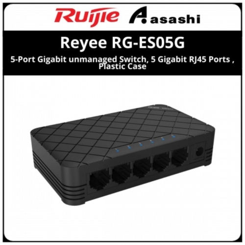 Ruijie Reyee RG-ES05G 5-Port Gigabit unmanaged Switch, 5 Gigabit RJ45 Ports , Plastic Case