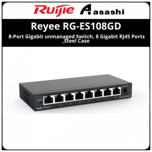 Ruijie Reyee RG-ES108GD 8-Port Gigabit unmanaged Switch, 8 Gigabit RJ45 Ports ,Steel Case
