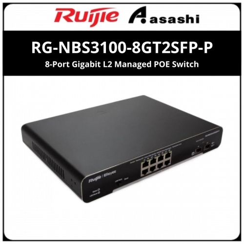 Ruijie Reyee RG-NBS3100-8GT2SFP-P 8-Port Gigabit L2 Managed POE Switch, 8 Gigabit RJ45 POE/POE+ Ports,2 SFP Slots,125W PoE Power budget, Desktop Steel Case