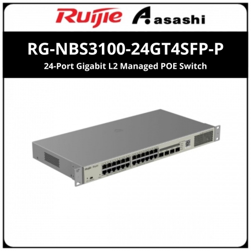 Ruijie Reyee RG-NBS3100-24GT4SFP-P 24-Port Gigabit L2 Managed POE Switch, 24 Gigabit RJ45 POE/POE+ Ports, 4 SFP Slots, 370W PoE power budget, 19-inch Rack mountable Stell Case