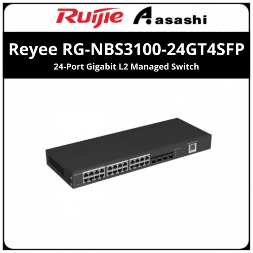 Ruijie Reyee RG-NBS3100-24GT4SFP 24-Port Gigabit L2 Managed Switch, 24 Gigabit RJ45 Ports, 4 SFP Slots, 19-inch Rack-mountable Steel Case