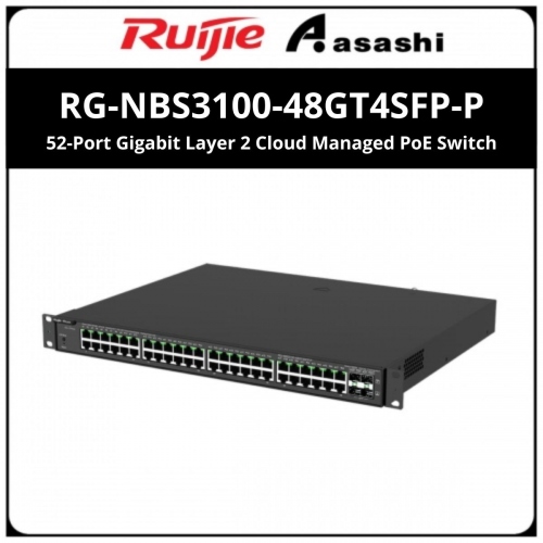 Ruijie Reyee RG-NBS3100-48GT4SFP-P 48 × 10/100/1000Base-T copper ports with auto-negotiation, 4 × 1GE SFP ports, fixed single AC power supply, PoE/PoE+ power supply, 370 W PoE power supply