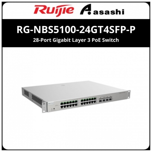 Reyee RG-NBS5100-24GT4SFP-P 24 × 10/100/1000Base-T copper ports with auto-negotiation, 4 × 1GE SFP ports, fixed single AC power supply, PoE/PoE+ power supply, 370 W PoE power supply