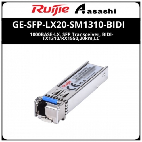 Ruijie GE-SFP-LX20-SM1310-BIDI 1000BASE-LX, SFP Transceiver, BIDI-TX1310/RX1550,20km,LC