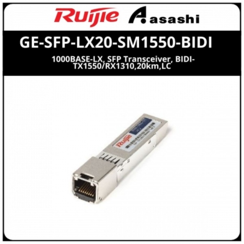 Ruijie GE-SFP-LX20-SM1550-BIDI 1000BASE-LX, SFP Transceiver, BIDI-TX1550/RX1310,20km,LC