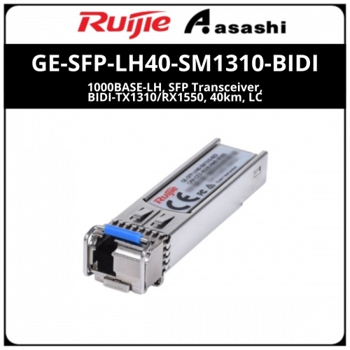 Ruijie GE-SFP-LH40-SM1310-BIDI 1000BASE-LH, SFP Transceiver, BIDI-TX1310/RX1550,40km,LC