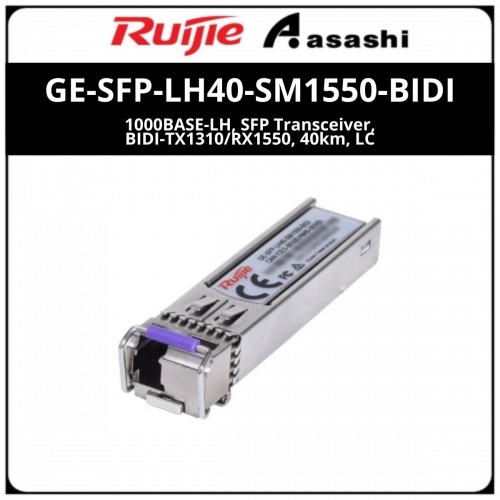 Ruijie GE-SFP-LH40-SM1550-BIDI 1000BASE-LH, SFP Transceiver, BIDI-TX1550/RX1310,40km,LC