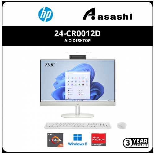 HP 24-cr0012d AIO Desktop-85W11PA-(AMD Ryzen 5-7520U/16GB DDR5L OB(No Slot)/512GB SSD/WiFi + BT/AMD Integrated Graphic/23.8