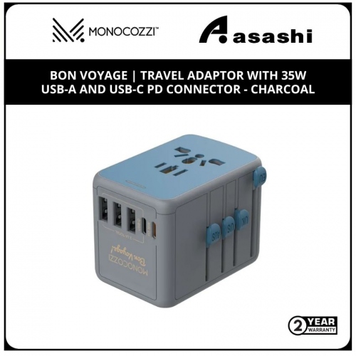 Monocozzi Bon Voyage | Travel Adaptor With 35W Usb-A And Usb-C Pd Connector - Charcoal