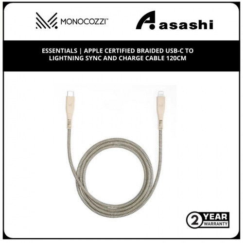 Monocozzi Essentials | Apple Certified Braided Usb-C To Lightning Sync And Charge Cable 120Cm - Green/Khaki